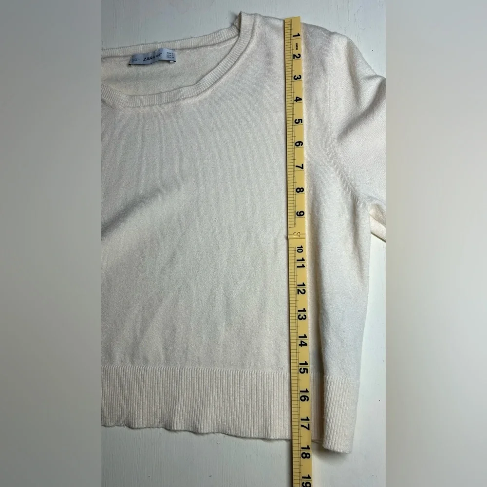 Zara Cream Side Ruffle Cropped Sweater Size M